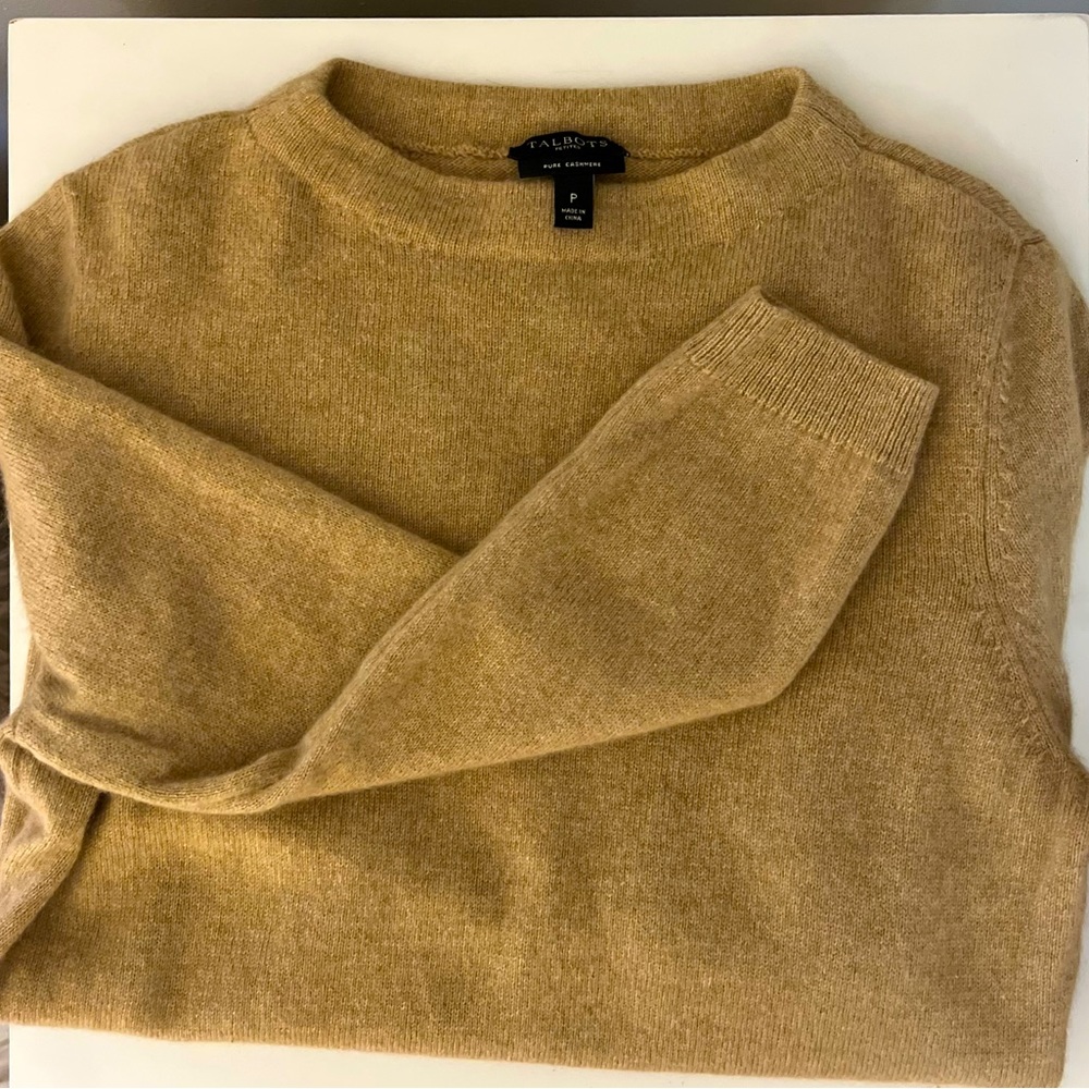 Talbots 100% Cashmere Tan 3/4 Sleeve Sweater, Size P